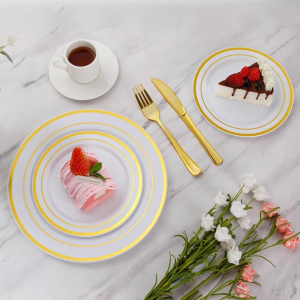 white and gold plastic plates scene 2