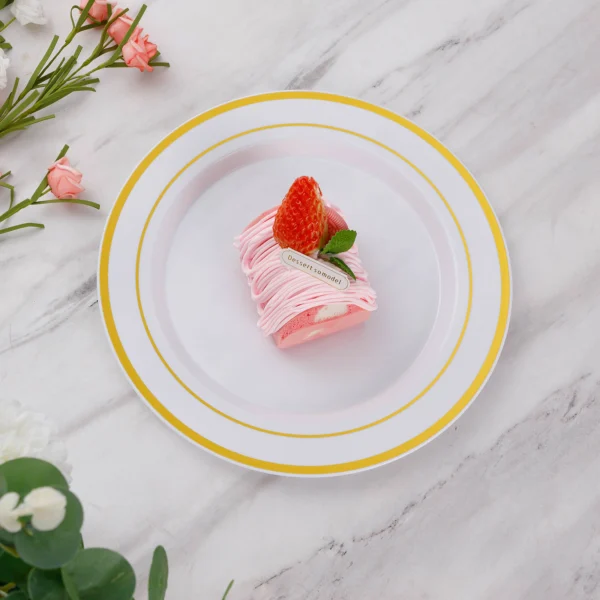 white and gold plastic plates scene