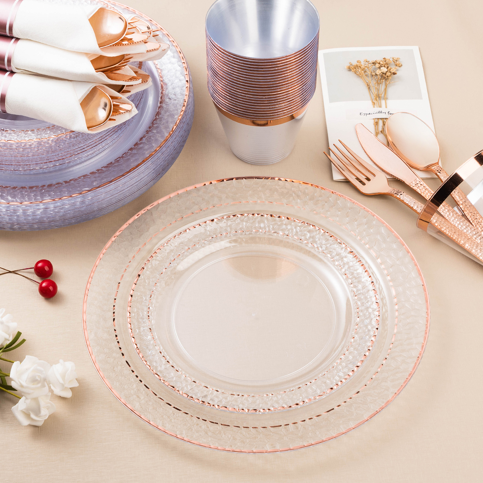 clear plastic dessert plates set