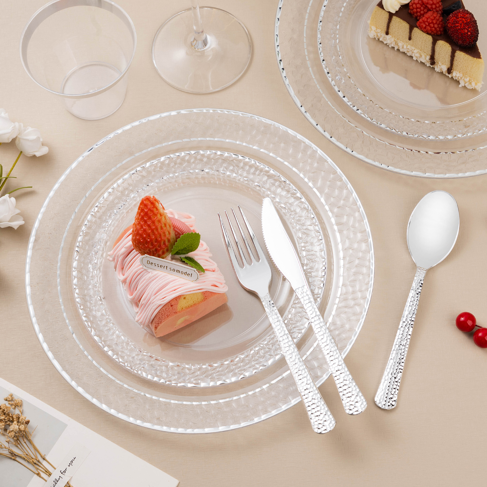 clear plastic tableware set